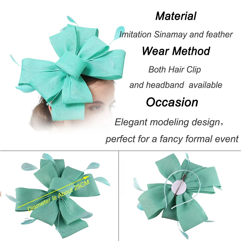 Nachahmung Sinamay Hochzeit Mesh Fascinator Für Damen Kopfbedeckung Party Frauen Braut Haar Zubehör Bogen Haar Clip Phantasie Feder – Detail 15