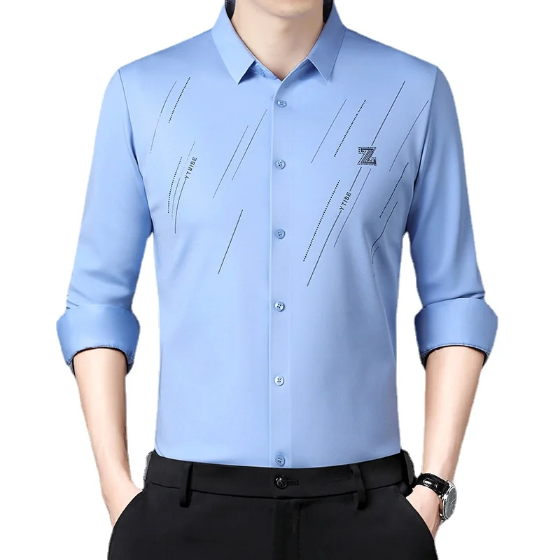 Camisa de negocios con lunares para hombre, POLO informal de lujo de manga larga, ropa ajustada, primavera y otoño, 2023