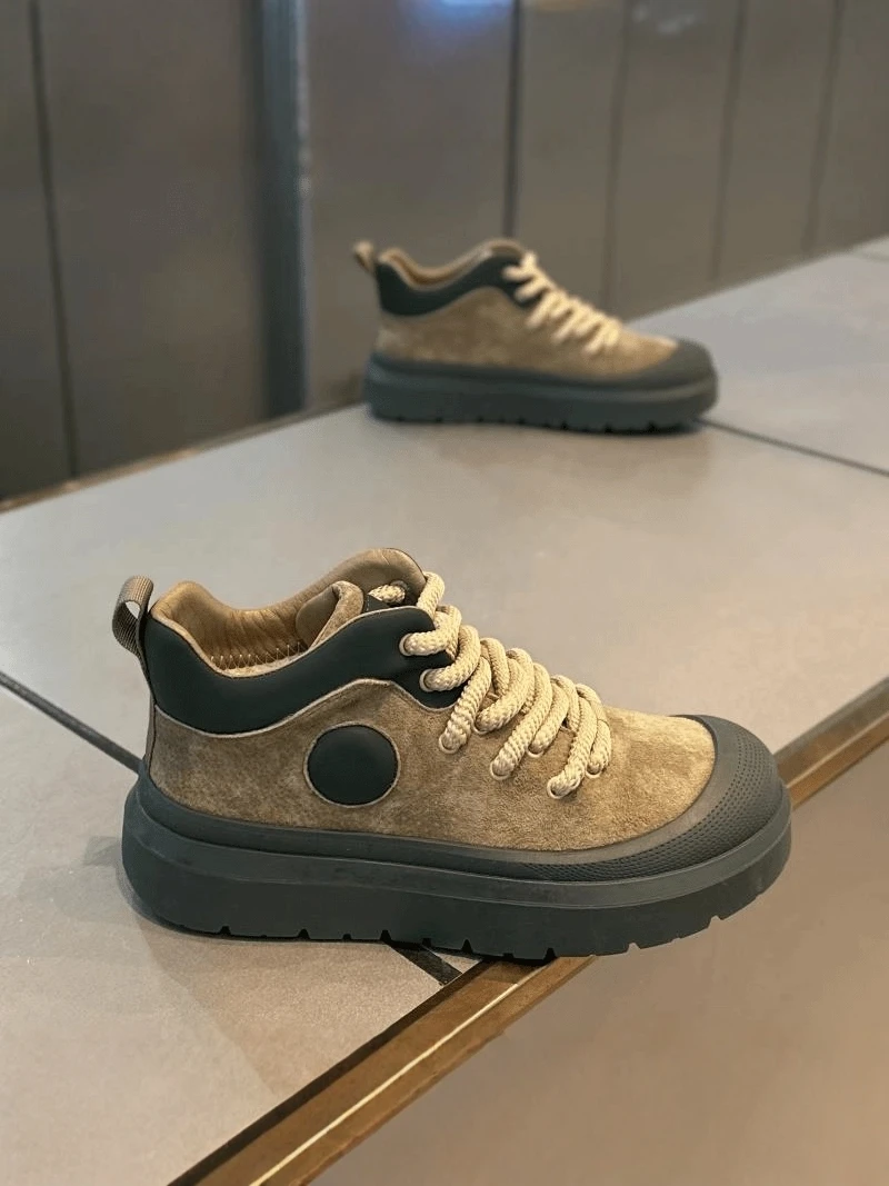 High Top Men's Sports Casual Shoes Thick Bottom Heightening Retro Trend Work Safety Leather Upgraded round Toe Rubber Sole