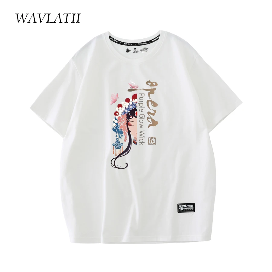 WAVLATII New 2023 210g/m2 Cotton T Shirts for Women Purple Summer Female Tees Lady Pink Opera Pattern Short Sleeve Tops WT2302