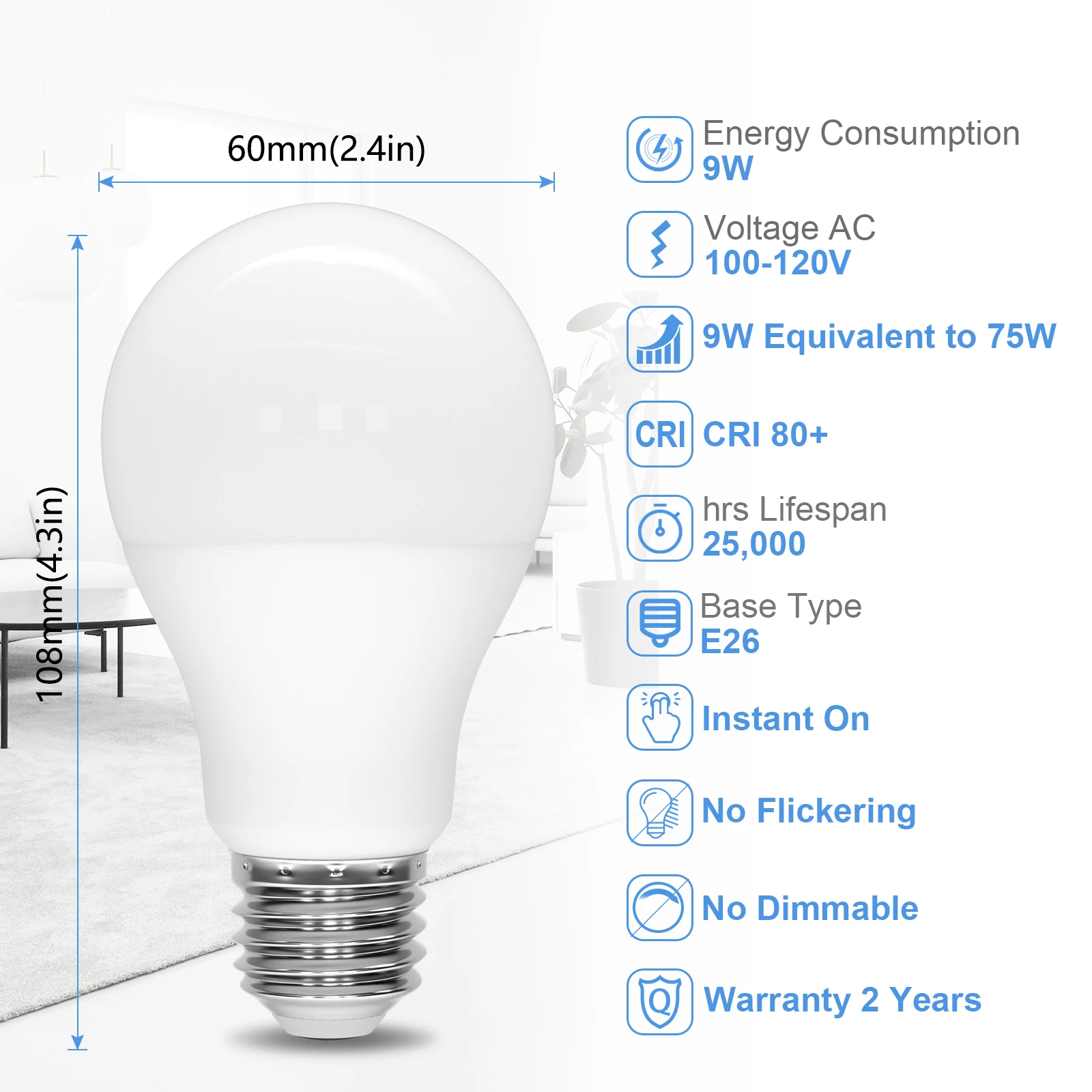 Imagem -02 - Edison Conduziu o Bulbo A19 Lâmpada de Edison Branco Morno Fresco E27 Edison 75w 3000k 6500k 9w 900lm para o Quarto Casa 12 Pcs