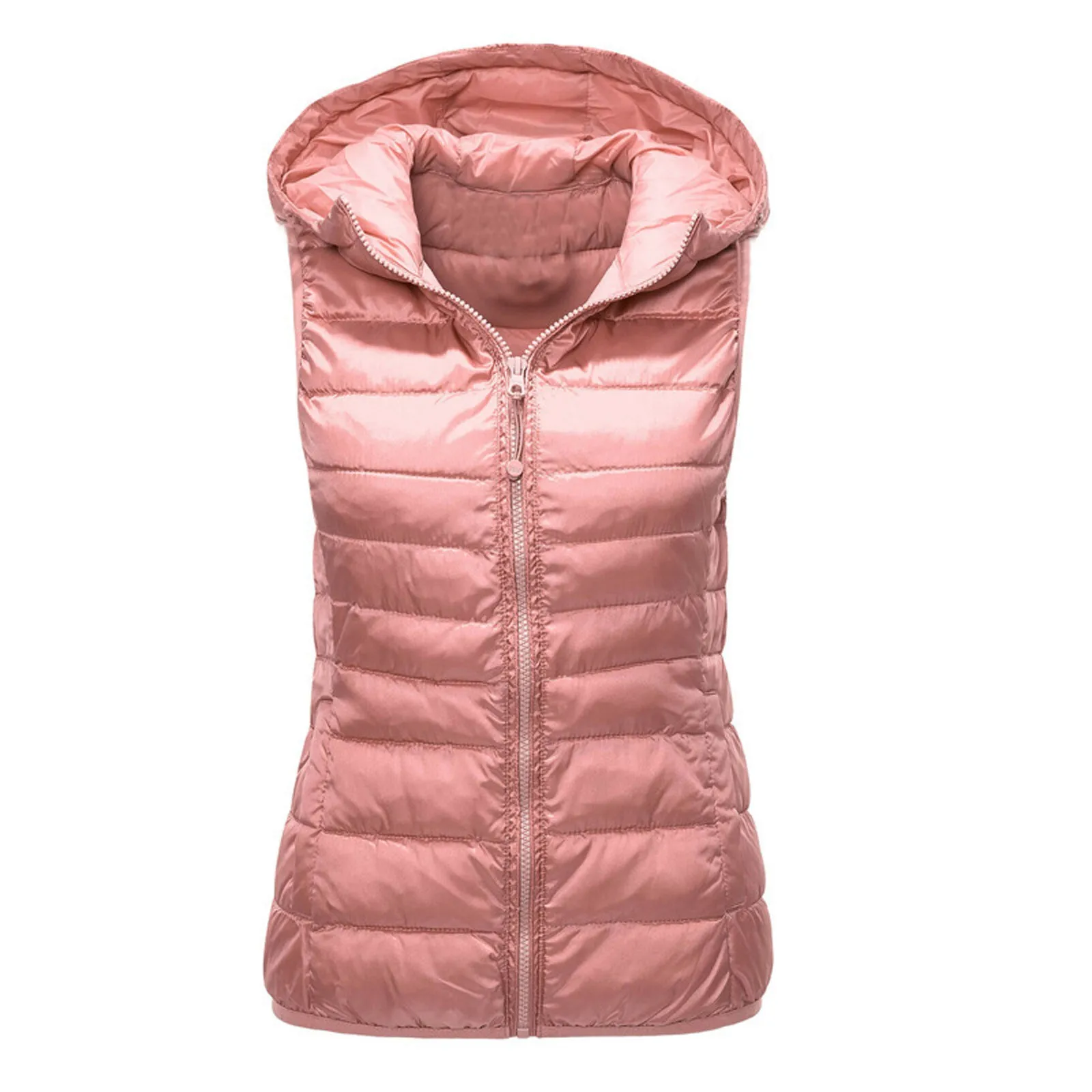 Winter Women Hooded Outerwear Sleeveless Hooded Jackets Cotton-padded Warm Pure Color Coat Lightweight  Windproof  Coat 2024