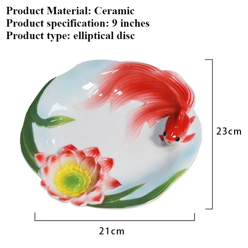 Relief Koi Ceramic Dumpling Plate with Dipping Sauce Integrated French Fry Plate Snack Plate Symbolizing Good Luck and Fortune