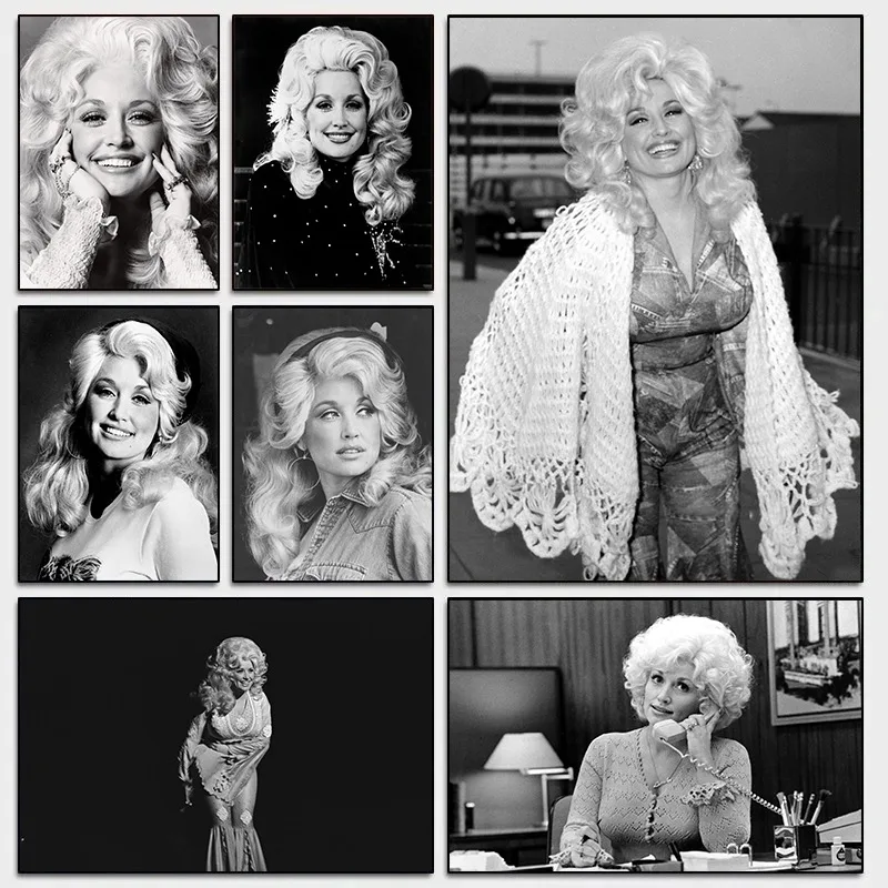 Vintage D-Dolly Parton Singer Portrait 1977 Live Performance Photography Poster Canvas Painting Wall Art Pictures Home Decor