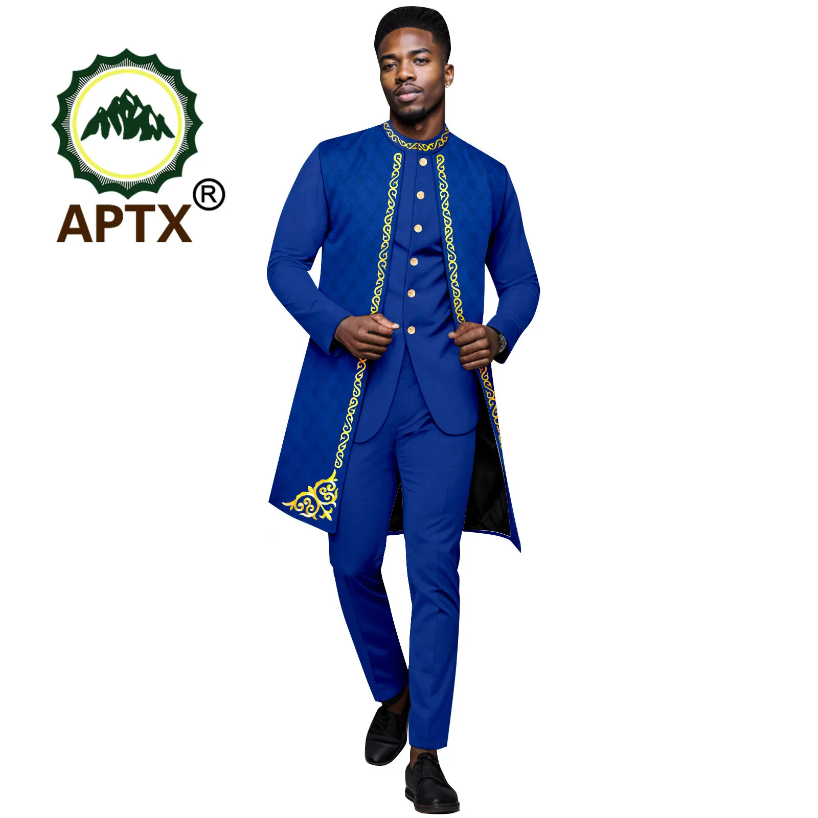 African Clothes for Men 3-Piece Set Stand Collar Fashion Coat Blazer Shirt Pants Bazin Riche Wedding African Men Outfits 2416022