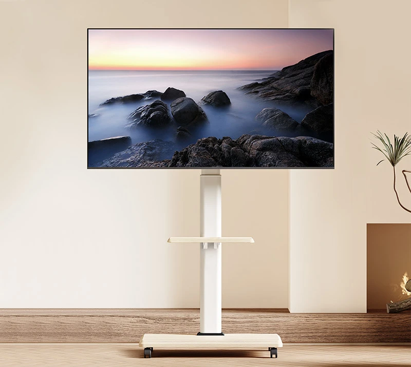 for TV Stand Floor Vertical Moving Cart White Solid Wood Art Stand for Xiaomi Hisense TCL