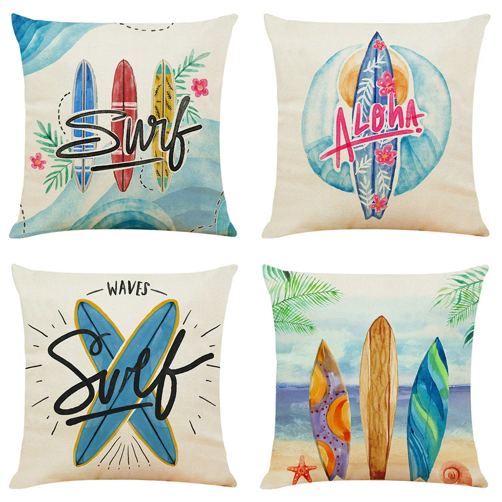 

Summer Holiday Linen Throw Pillow Cover Surf Pillows Case for Living Room Sofa Bed Couch Luxury Designer Decorative Pillowcases