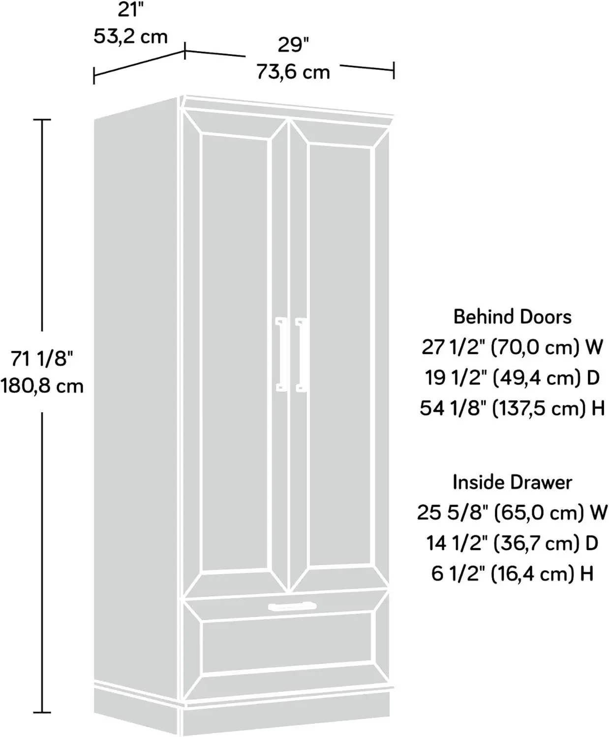 Kledingkast/kastenkasten, L: 28,98" x B: 20,95" x H: 71,18", Dakota Eiken