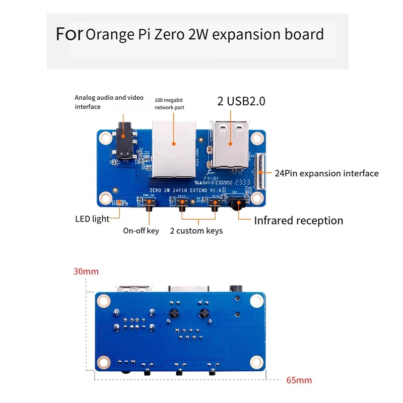 Para orange pi zero 2 w placa de interface placa de expansão 100m porta de rede + usb 2.0 + interface analógica de áudio e vídeo