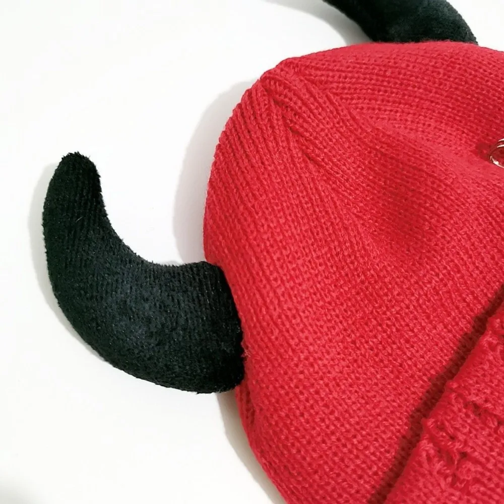 Lovely Yarn Devil Horns Hat Distressed Solid Color Winter Pullover Cap Harajuku Adjustable Knitted Beanie Autumn/Winter