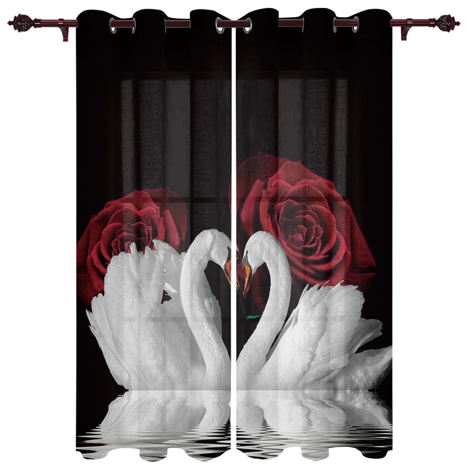 

Beautiful Romantic Swans And Roses Curtains for Living Room Modern Kitchen Curtain Home Bedroom Window Treatment Blinds