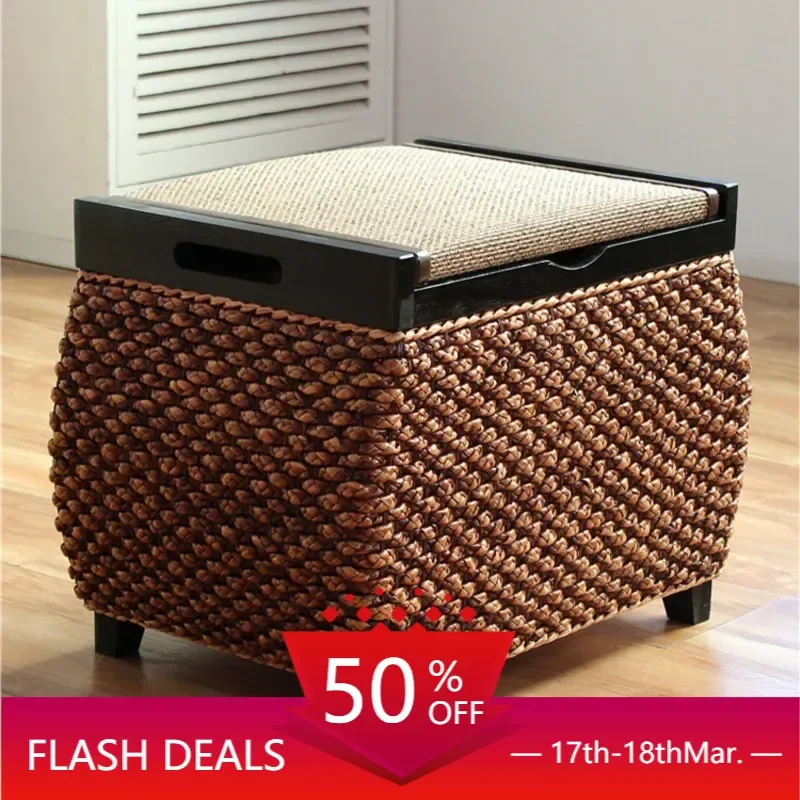 Rattan Storage Storage Solid Wood Storage Box Shoes Stool Household Can Sit Sofa Doorway Shoe Bench