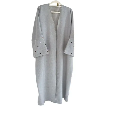 Nowe modne ubrania haftowane sercem damskie lniane arabskie abaje z długim rękawem wzory haftu abaje muzułmańskie