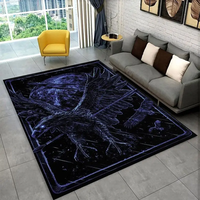 Gothic Raven Skull Crow Cartoon Large Area Rug Non-slip Durable Carpet for Bedroom Living Room Sofa Doormat Home Decor Floor Mat