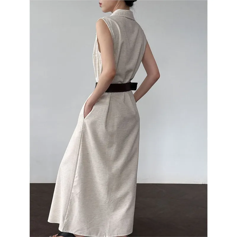 فستان قميص جديد من القطن والكتان من جوهنيتشر مع حزام للنساء لصيف 2025 فساتين جديدة غير رسمية فضفاضة الخصر بدون أكمام