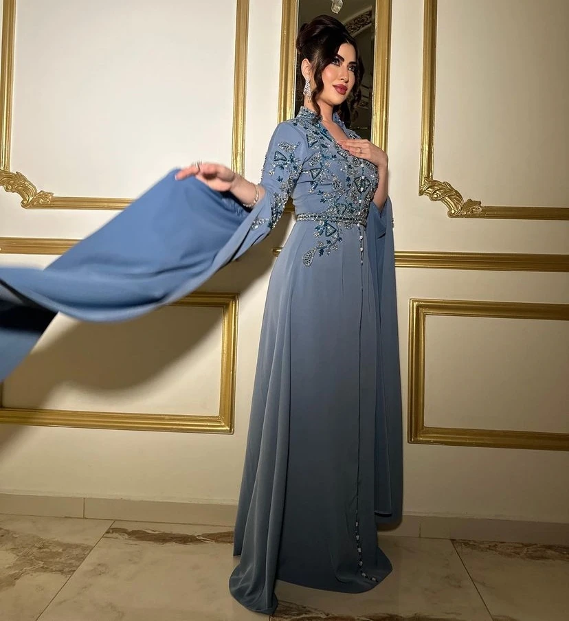 Meetlove Arabia Saudita mujeres usan Vestidos De noche De manga larga con marco con cuentas fiesta De graduación De lujo una línea Vestidos De Gala