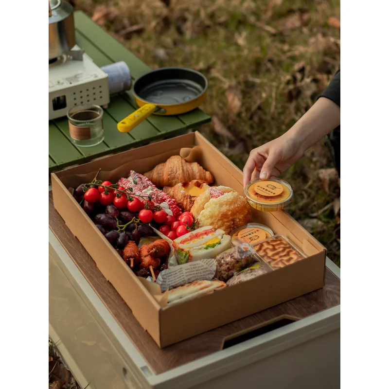Customized. Internet Celebrity Picnic Box Disposable Lunch Box Travel Camping Outdoor Outing Bento Sushi Kraft Paper Packing Box