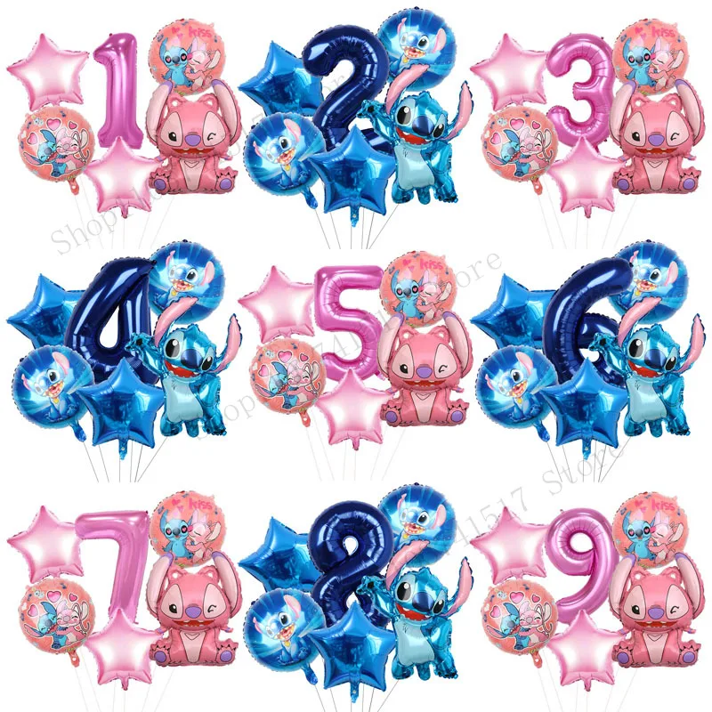 

6pcs Disney Lilo & Stitch Balloon Set Party Decoration Number Balloon Set Baby Shower Birthday Party Supplies Kids Toy Gifts