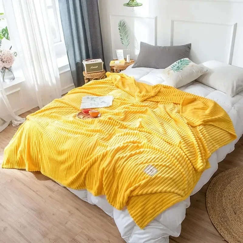 1PC Checked Milk Velvet Bed Blanket Children Adults Warm Winter Solid Color Durable Sofa Comfortable Soft Coral Velvet Quilt