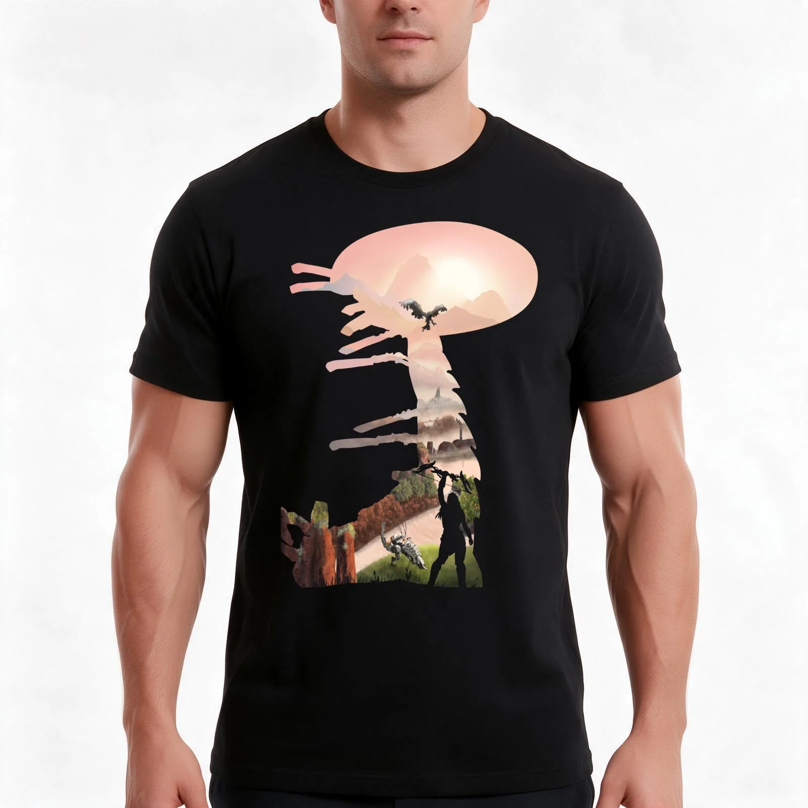 Aloy in dawn clear silhouette T-Shirt, Summer Casual Cotton Tee, Oversized Streetwear Tops, Vintage Graphic Print, 100% Cotton