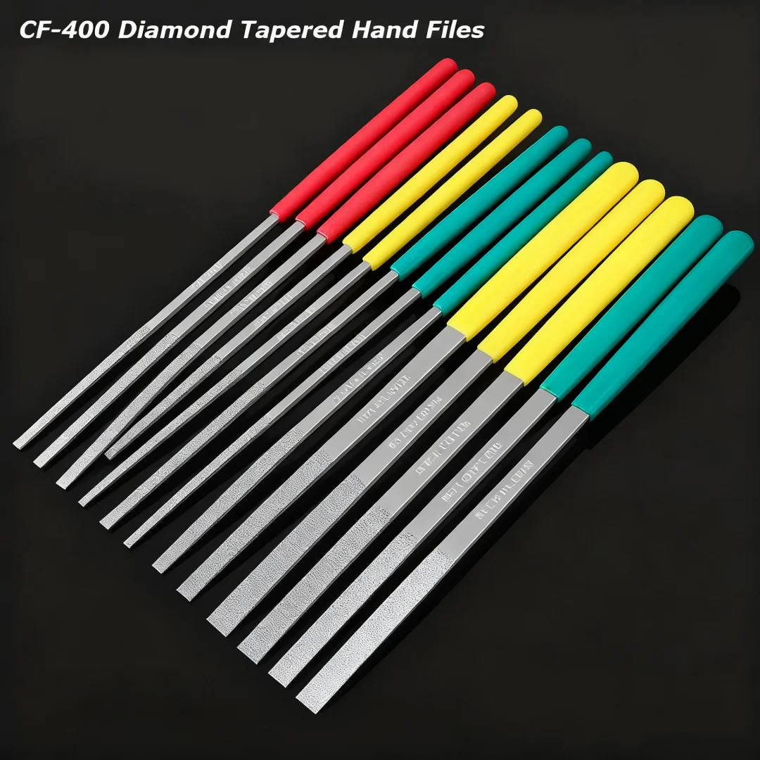 1pcs Tapered Hand Files Cf-402/404/406/408 With Plastic Handle Grit150~800 For Metal Jeweler Polishing Wood Carving