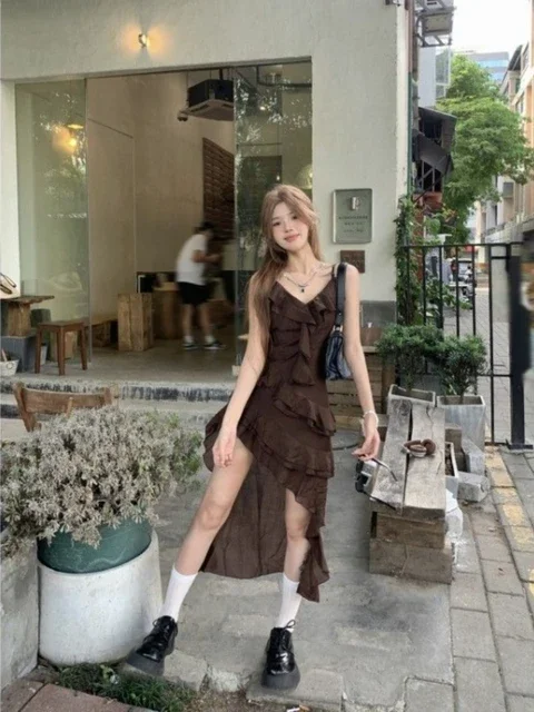 

Необычное платье для женщин, туника с оборками, без рукавов, с оборками, халат на бретельках, женские шикарные сексуальные летние платья, 2025 Vestidos De Mujer