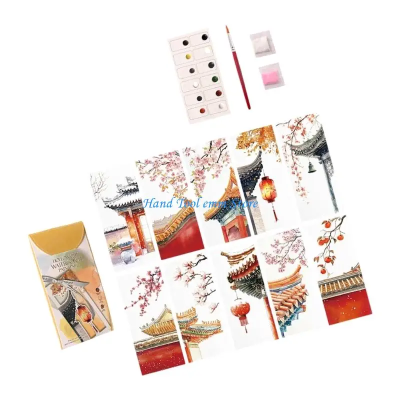 

H37F Creative DIY Watercolor Bookmarks Set With Plastic Stencils And Easy Clean Washable Paints For Artists Beginners
