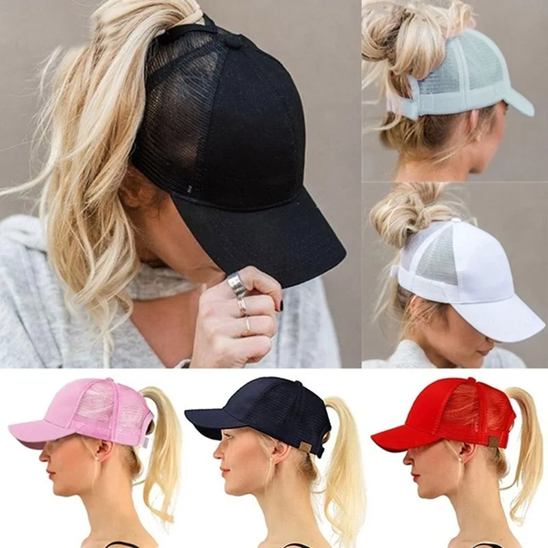 Women's Simple Ponytail Hat Back Opening Mesh Braided Duck Tongue Baseball Sun Hat Outdoor Color Casual Hats
