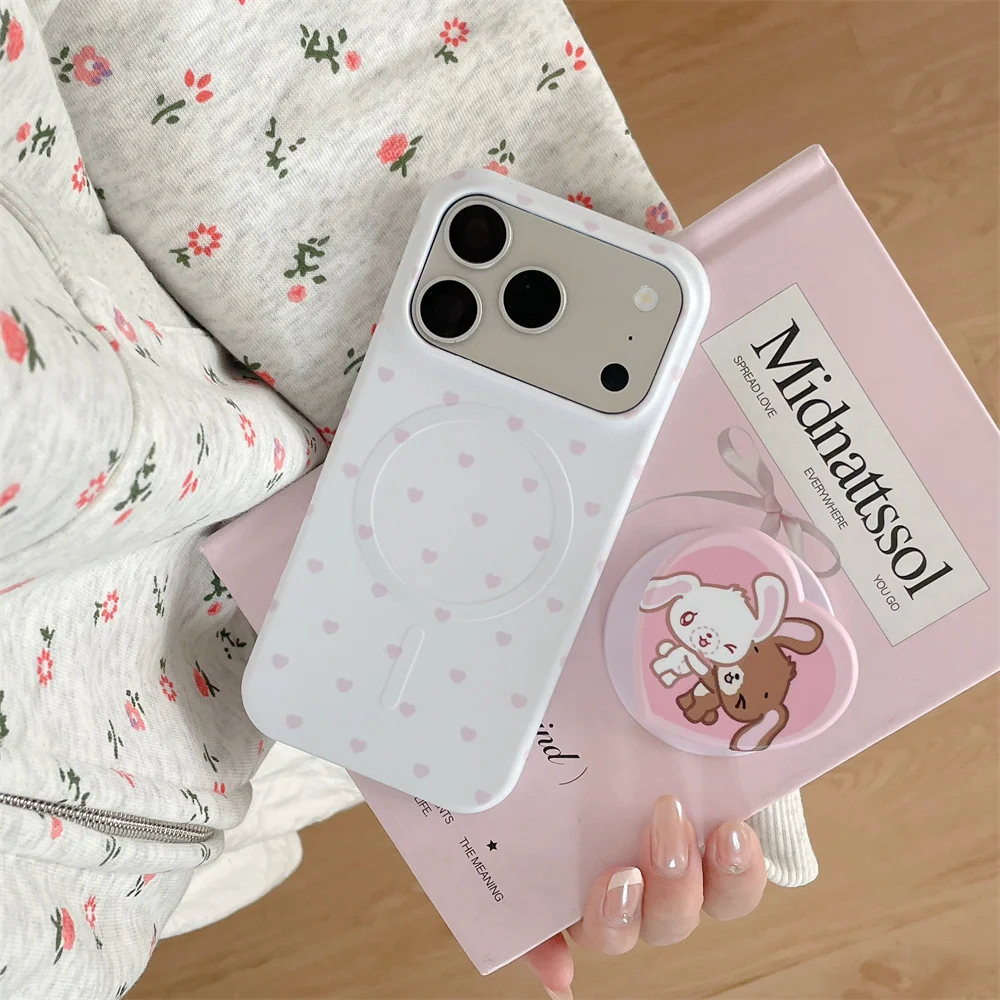 

INS Small Love Magnetic Phone Case for iPhone 17 Pro 16 Pro Max 15 16 Pro Cover With Magsafe Dessert Rabbit Stand Shockproof Fun