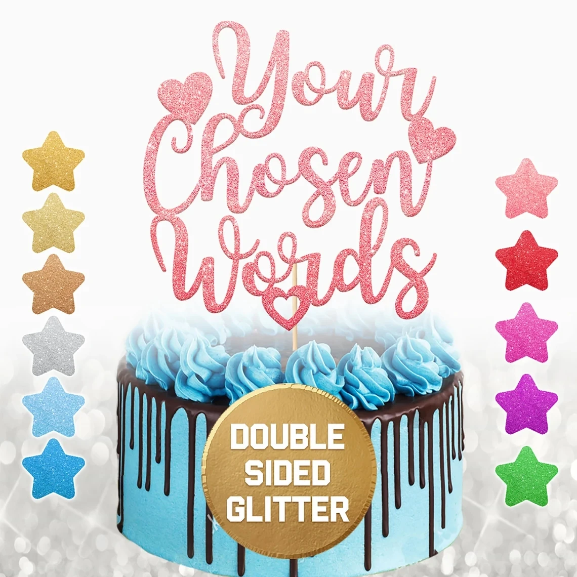 Personalized Any Name Any Age Cake Topper Custom Party Cake Decoration with Any Text - Made from 400 Gram Non-shed Double Sided