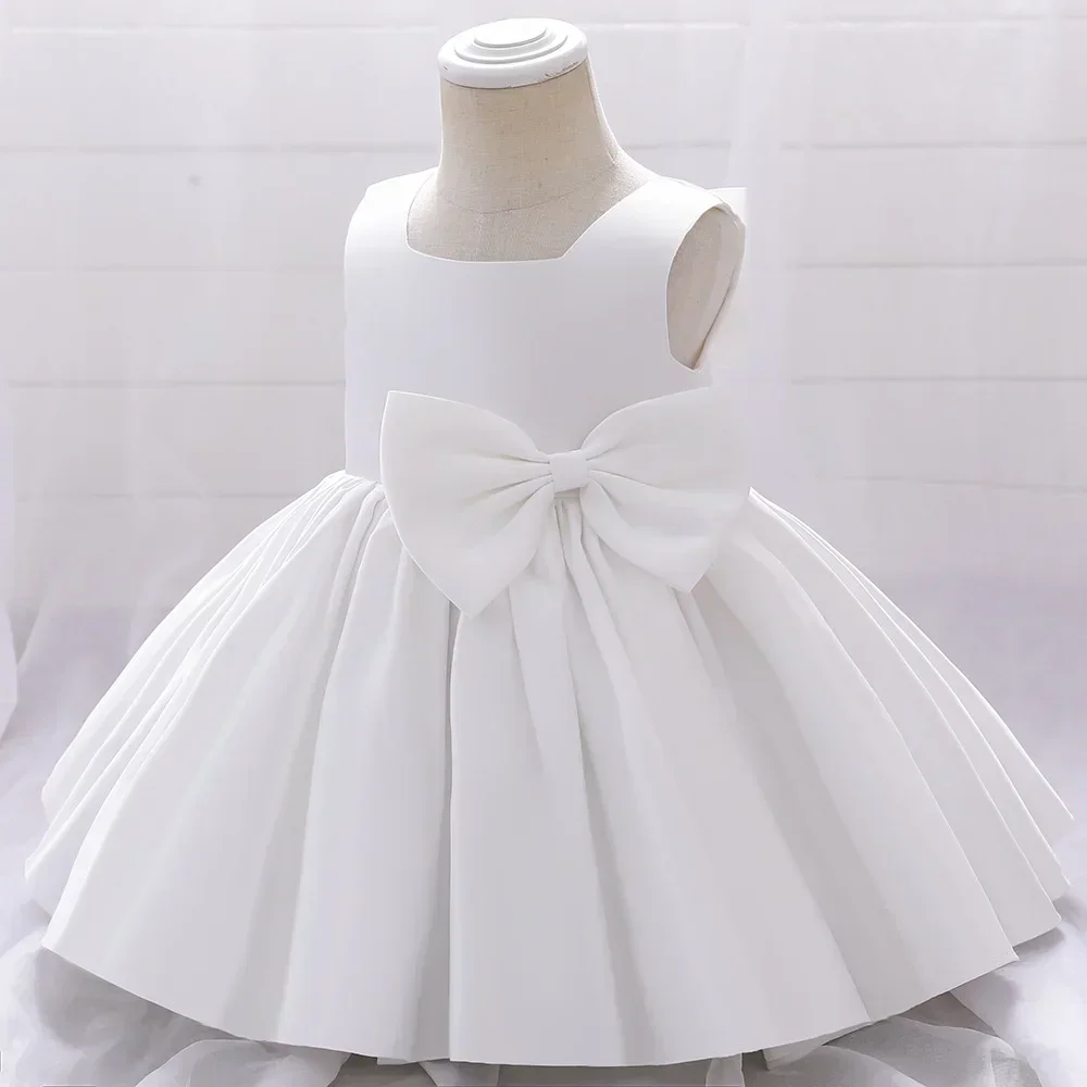 Light Blue Flower Girl Dress Satin Bow Costume Catwalk Princess Baby Girl Birthday Party First Communion Wedding Gown