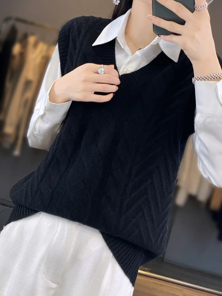 ฤดูใบไม้ผลิใหม่ฤดูใบไม้ร่วงผู้หญิงเสื้อขนสัตว์ V คอ Twist ดอกไม้เสื้อกันหนาว Pullovers 100% Merino ขนสัตว์เสื้อถักเสื้อกั๊ก Tops