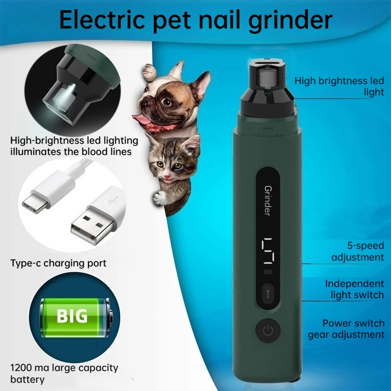 

Electric Pet Nail Grinder Rechargeable Adjustable Speed with Light Dog Cat Nail Trimmer Grooming Tool