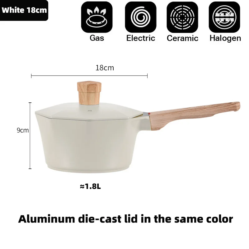 

18CM Octagon Aluminum Die-cast Non-stick Mini Stockpot With Lid And Wood Grain Handle Gas Induction Cooker Universal Saucepan