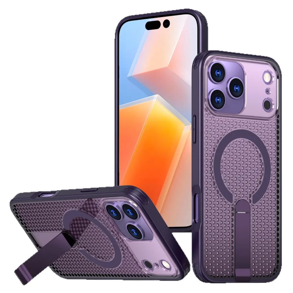 

Роскошный охлаждающий теплоотводящий магнитный чехол для iPhone 17 Pro Max 17 Pro 15 Plus 16E 14, противоударный чехол со скрытым кронштейном