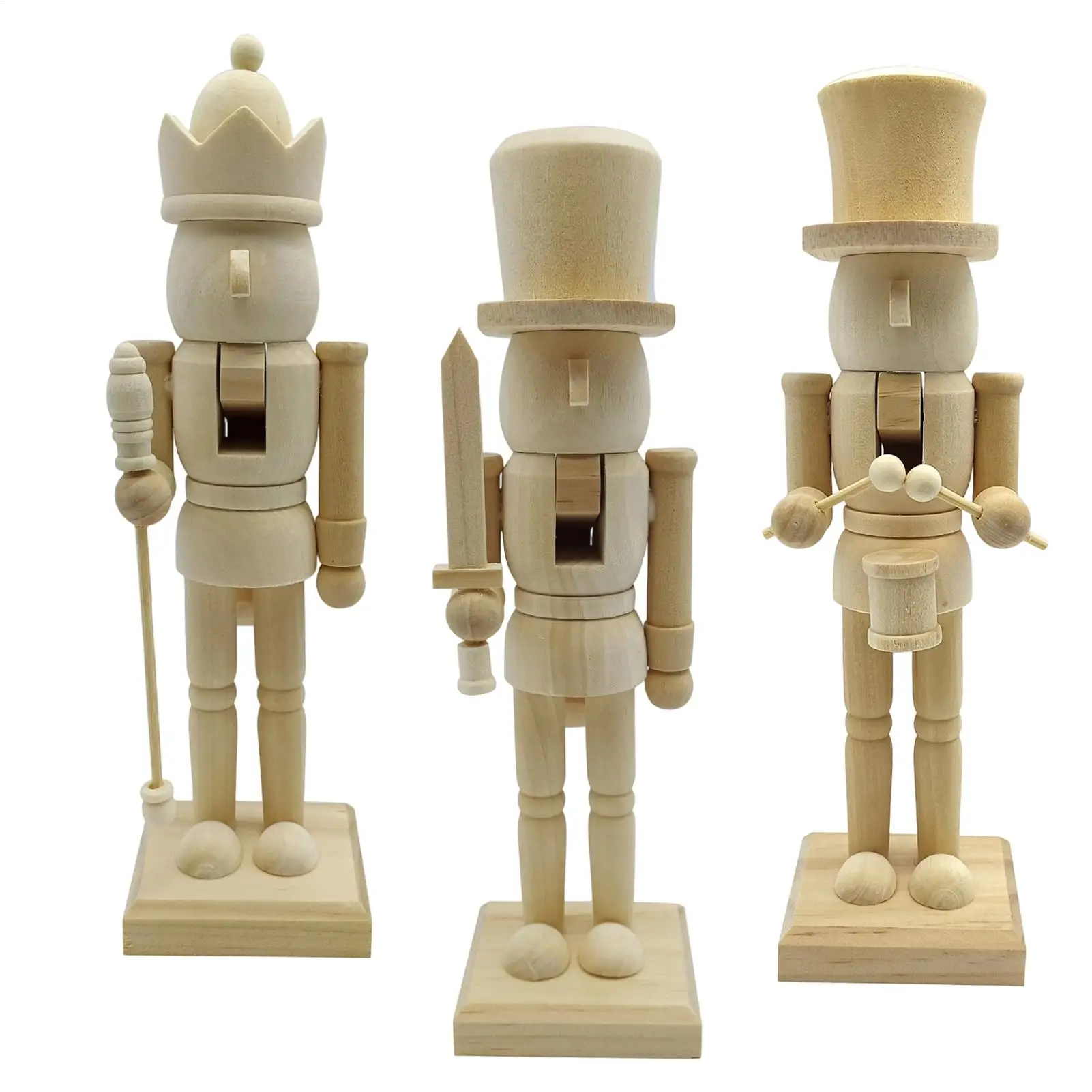 Unpainted Wooden Nutcracker Handmade Christmas Ornament for DIY Painting, Xmas Fireplace Mantle Decor, Living Room Display