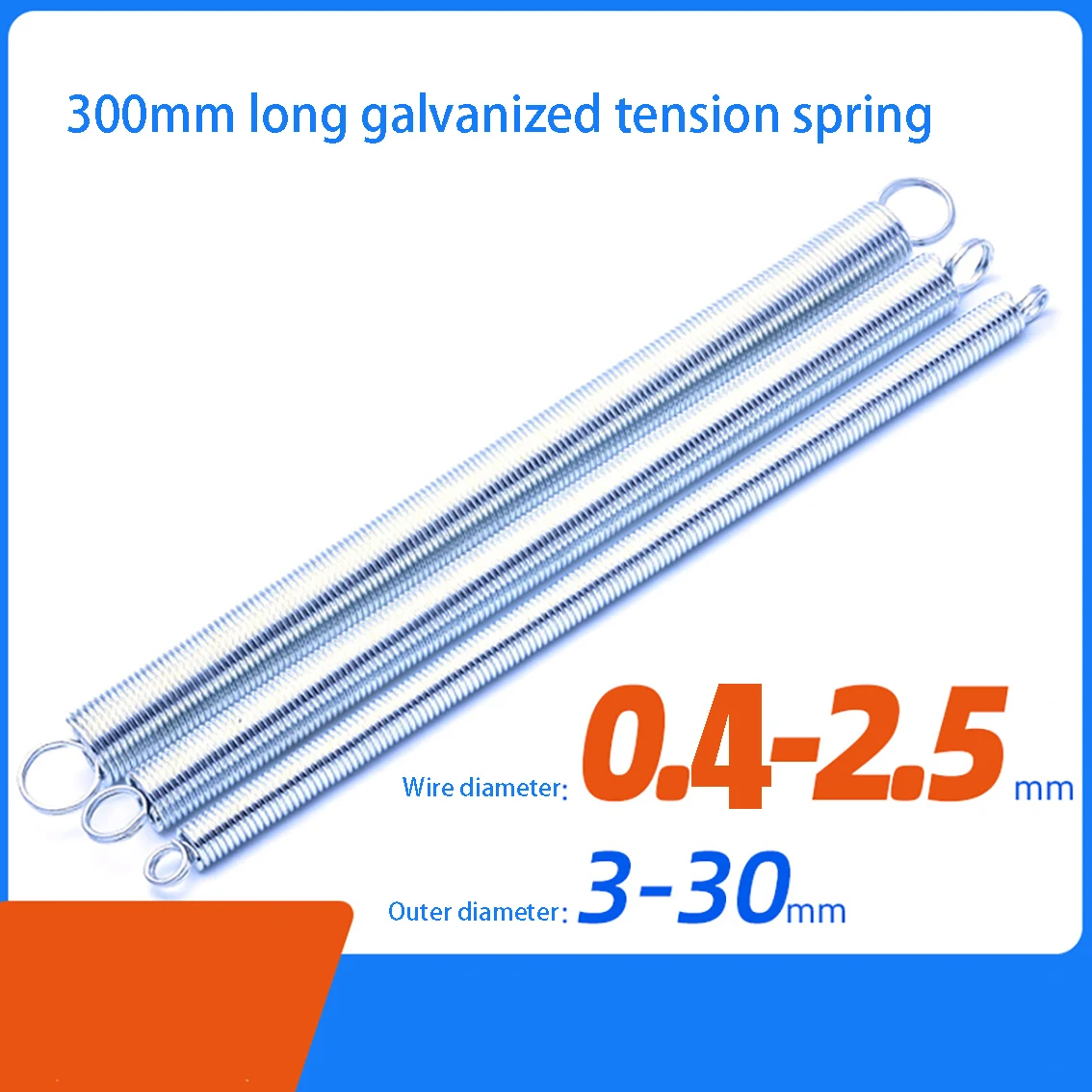 1PCS Wire Diameter 0.4-2.5mm Double Coil Galvanized Tension Spring White Zinc Spring Double Coil Spring o.d 3-30mm Length 300mm