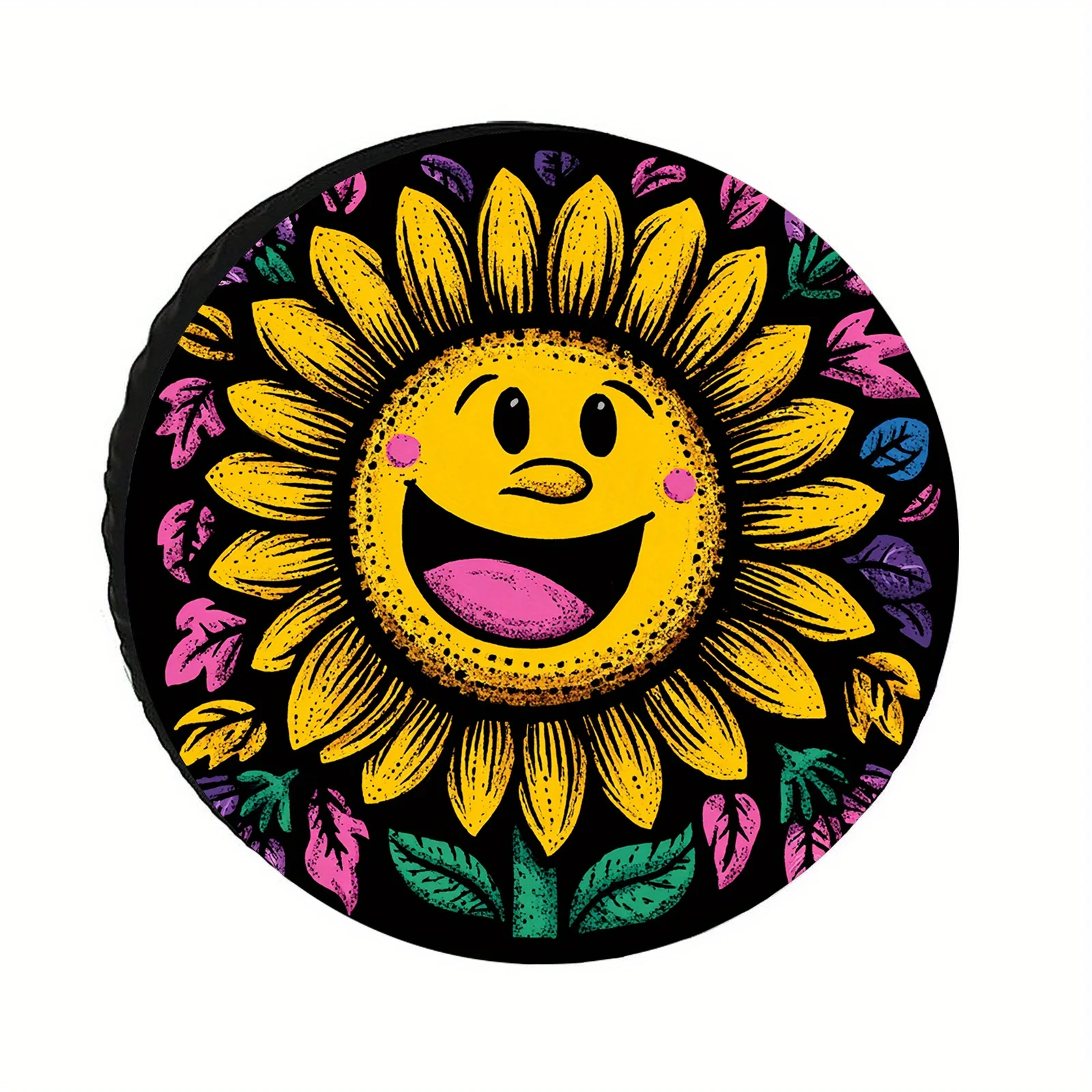 Smiling Happy Sunflower Tire Cover Polyester Fiber Spare Wheel Protector for SUV and Off-Road Vehicles