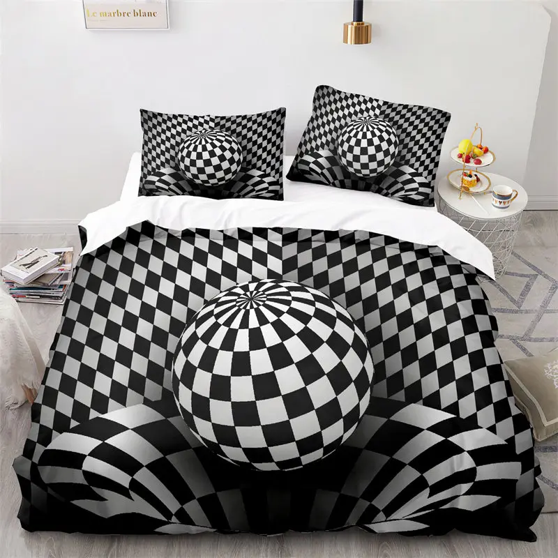 Black And White Spiral Tunnel Bedding Set 3D Geometric Duvet Cover Polyester Abstract Wormhole Quilt Cover King For Kids Adult