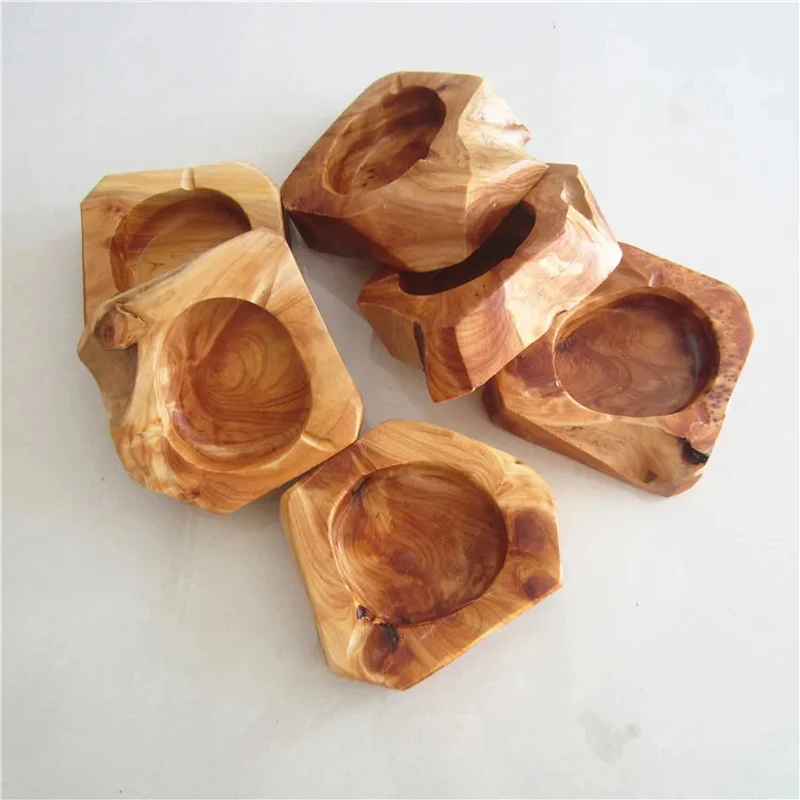 Solid Wood Ashtray Creative Irregular Round Desktop Ashtray About 12cm 15cm Diameter