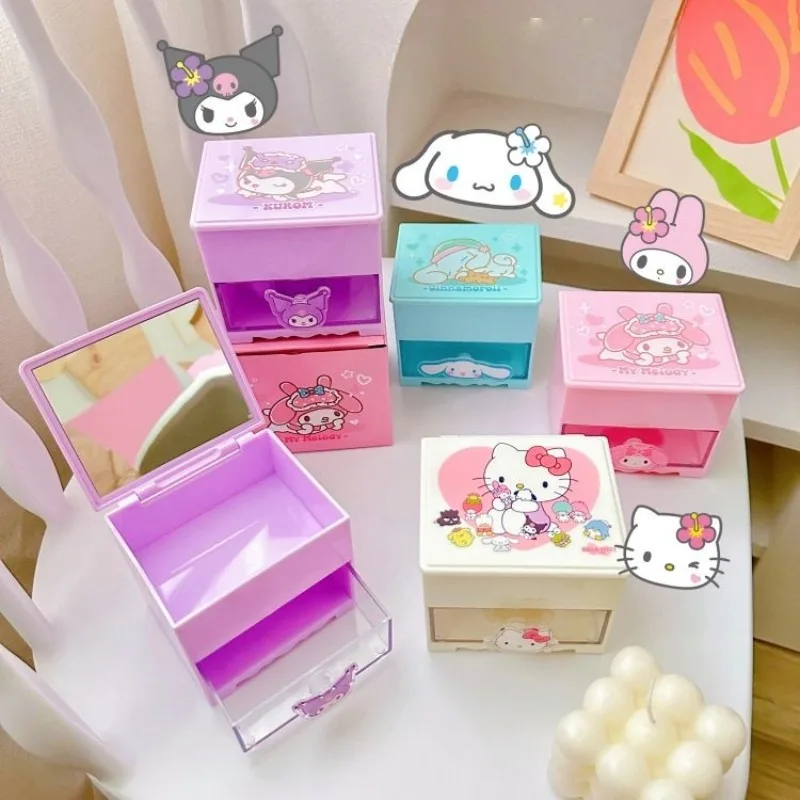 

MINISO Sanrio Kuromi Cinnamoroll My Melody ящик для хранения мультфильм милый с зеркалом Kawaii настольные канцелярские принадлежности ящик для горничной милый