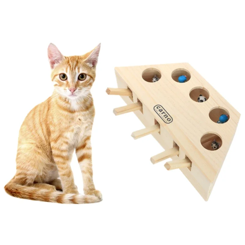 Interactive Wooden Cat Toy Self Play Training Funny Cat Toy Whac-a-Mole Game Pet Toy