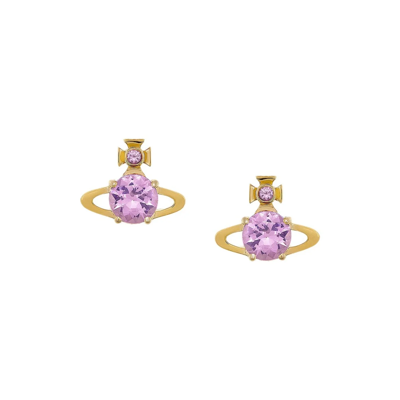 Vivienne Westwood Brass, Faux Crystal Pink Purple Diamond Saturn Track Stud Earrings Women's Purple/Gold 6201007002R831#