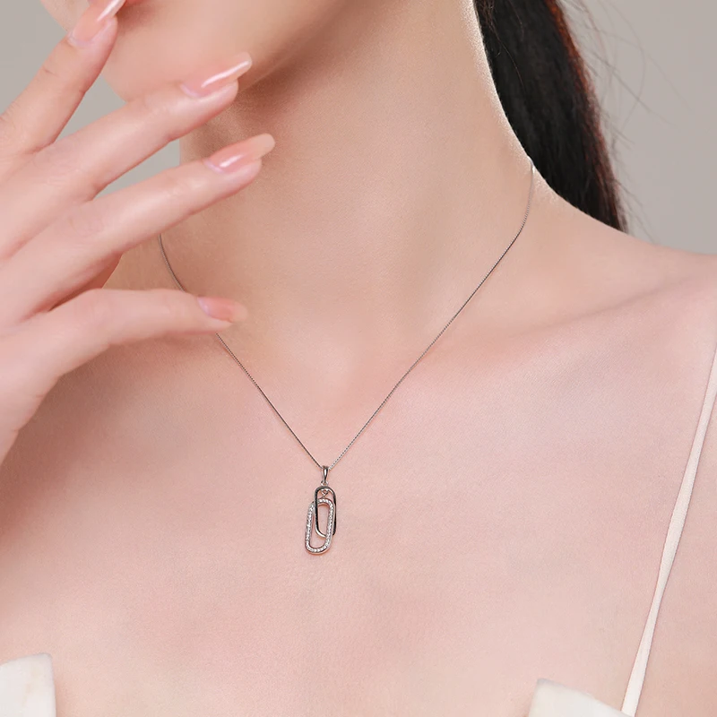Ailmay 100% 925 Sterling Silver Fashion Rectangle Sparkling CZ Pendant Necklace For Women Statement Jewelry Gift