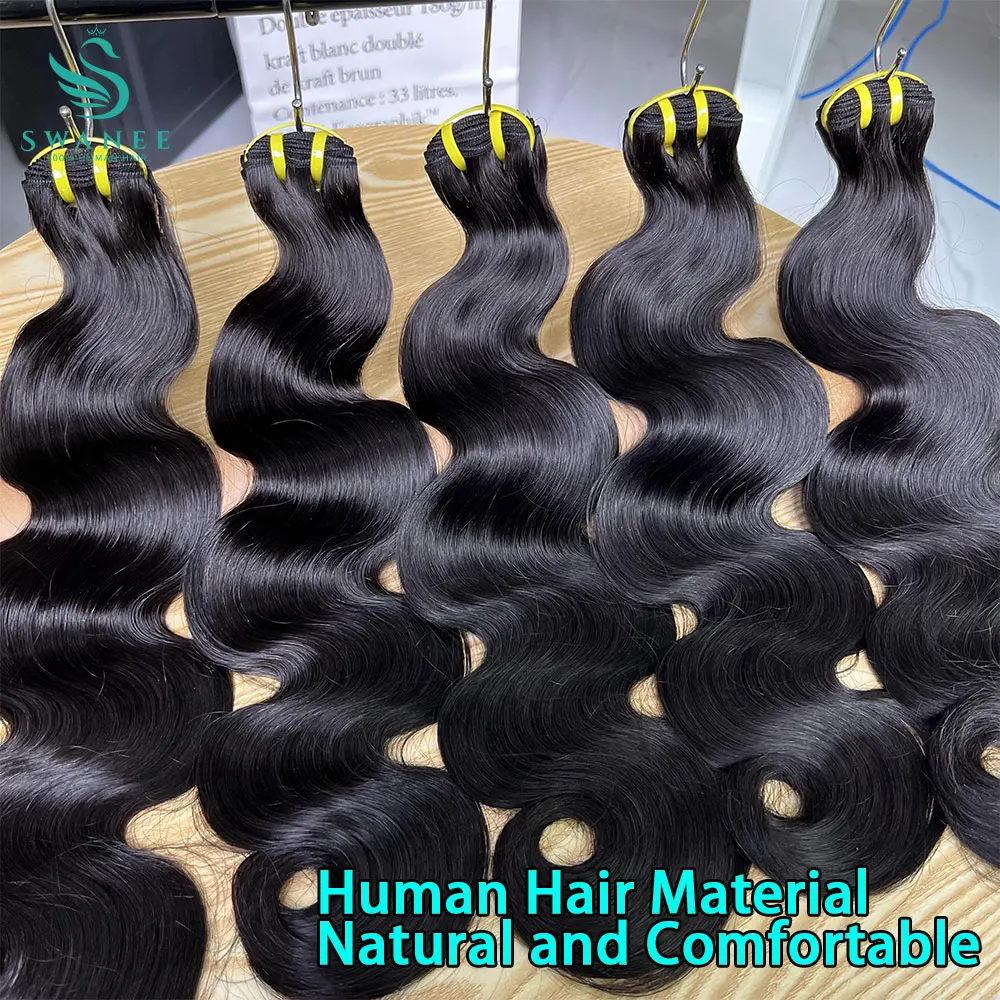 سواني Doube مسحوب الجسم موجة 100% الطبيعية غير المجهزة عذراء الشعر البشري حزم للنساء الخام الشعر Tissage تمديد بالجملة