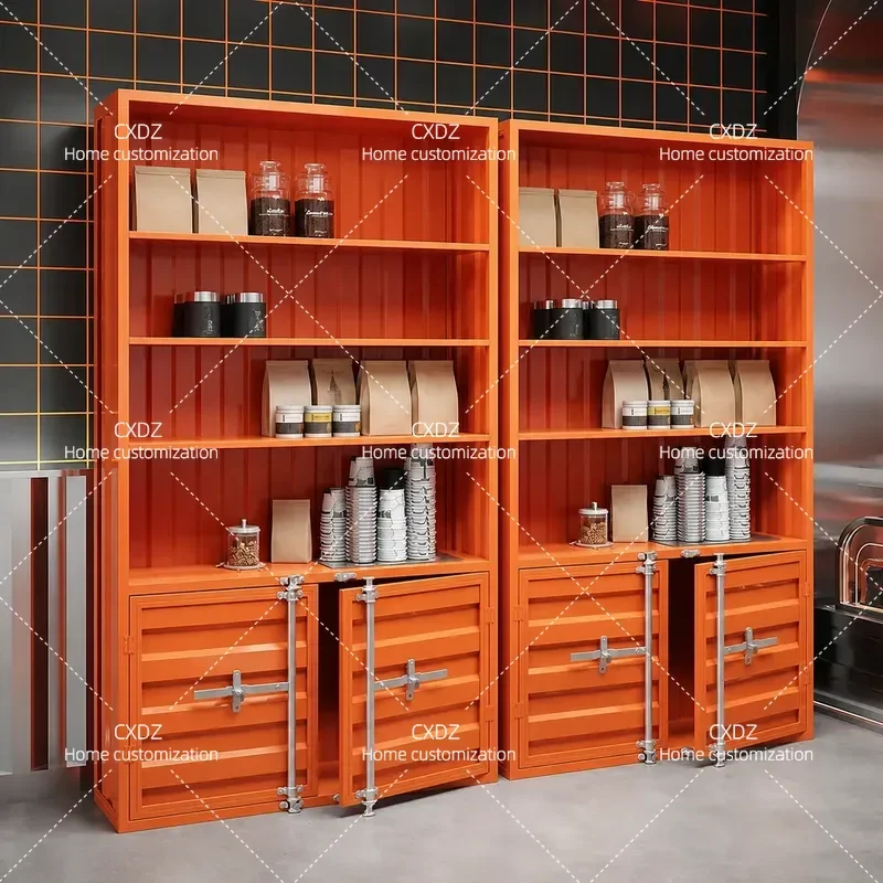 Industrial Style Iron Display Cabinet with Glass Shelves for Product Showcase Container Store Sample Storage Rack