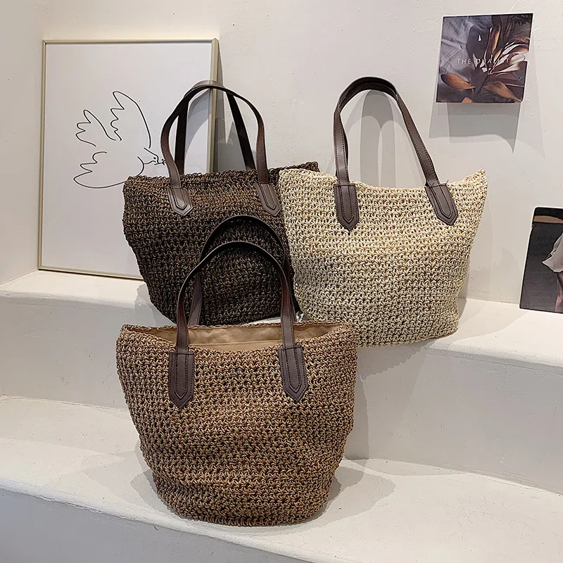 Sommer Strand Taschen Für Frauen Handgemachte Rattan Gewebt Schulter Taschen Große Kapazität Stroh Tasche Böhmischen Casual Reise Handtasche Totes – Detail 17