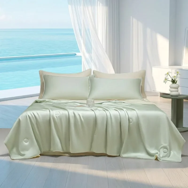 Grade A Ice Silk Summer Quilt Set Double Side Cool Feel Air Conditioner Comforter Set with Sheet Pillowcase Soft Cooling Blanket