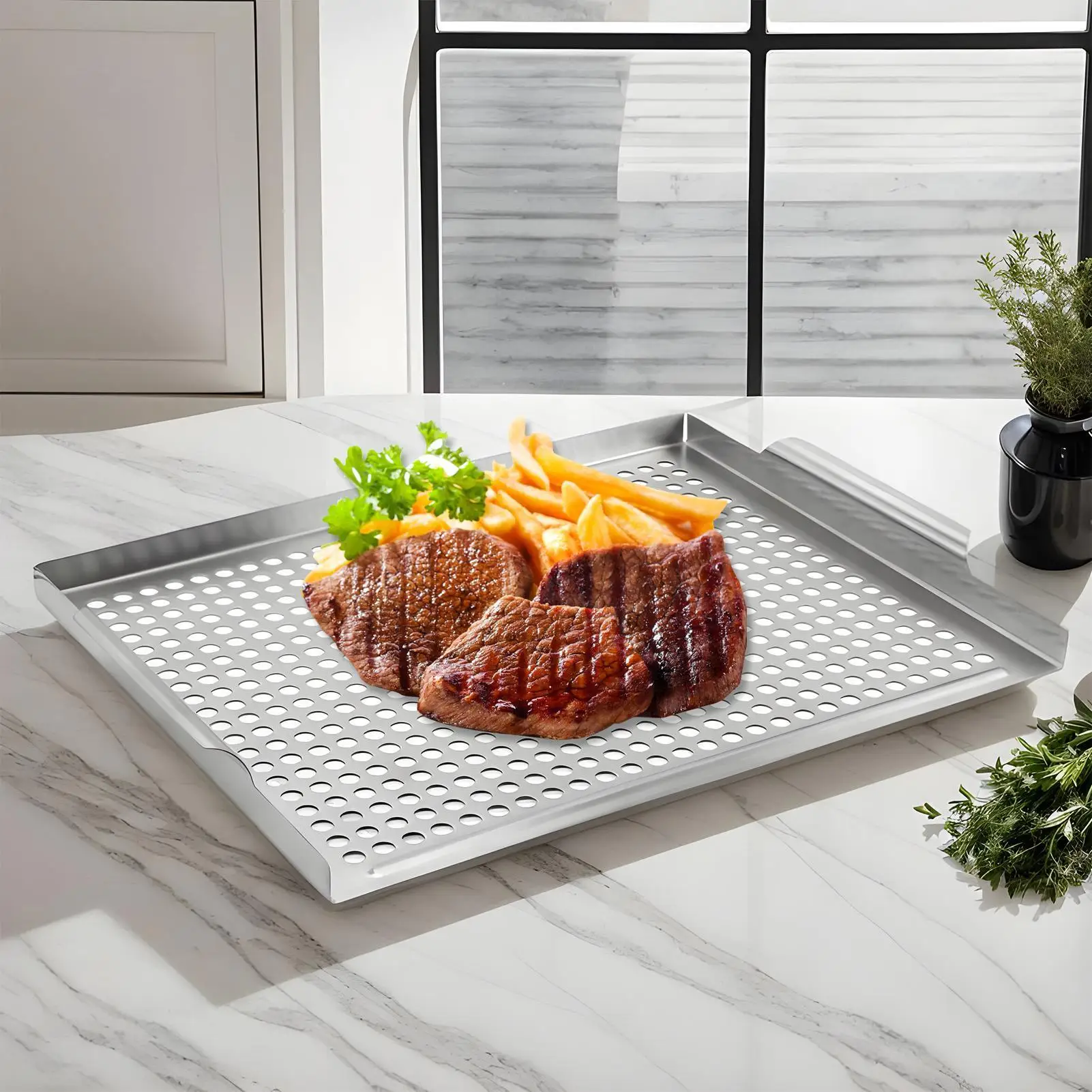 

Outdoor Grill Topper Stainless Steel Camping Grill Grate Replacement With Drainage Barbecue Cooking Accessories For Family