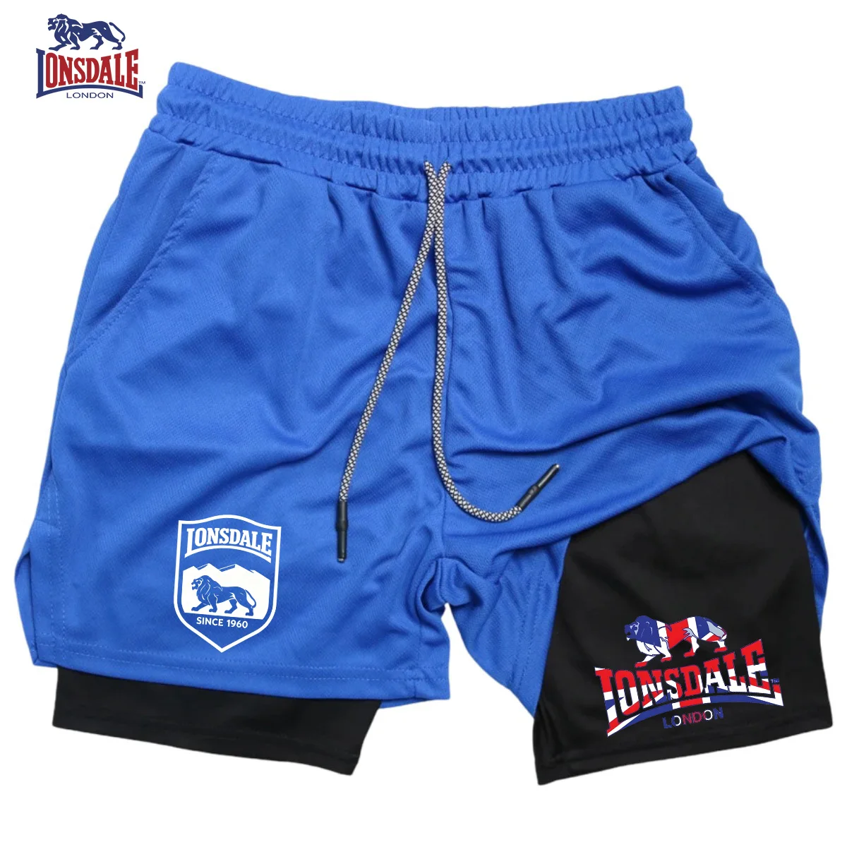 Мужские быстросохнущие шорты LONSDALE 2-в-1 для бега, тренировок в спортзале, фитнеса, летних тренировок.